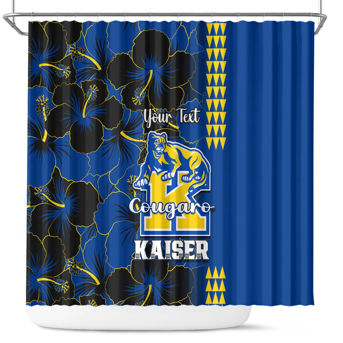 personalised-hawaii-kaiser-high-school-shower-curtain-kakau-mix-hibiscus-happy-52nd-anniversary