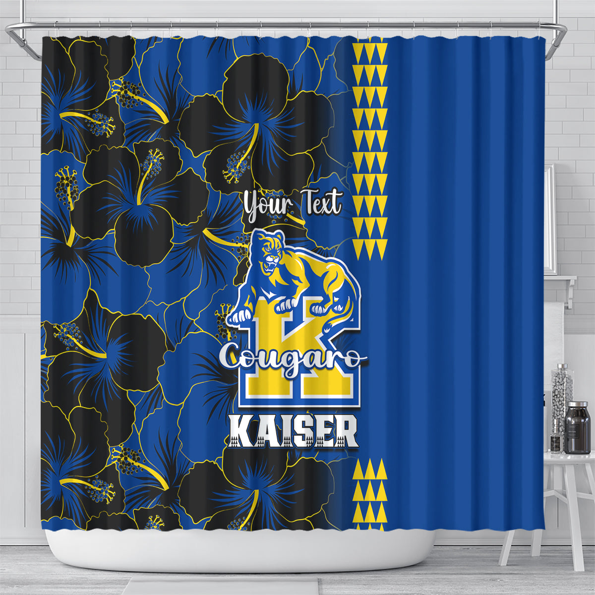 personalised-hawaii-kaiser-high-school-shower-curtain-kakau-mix-hibiscus-happy-52nd-anniversary