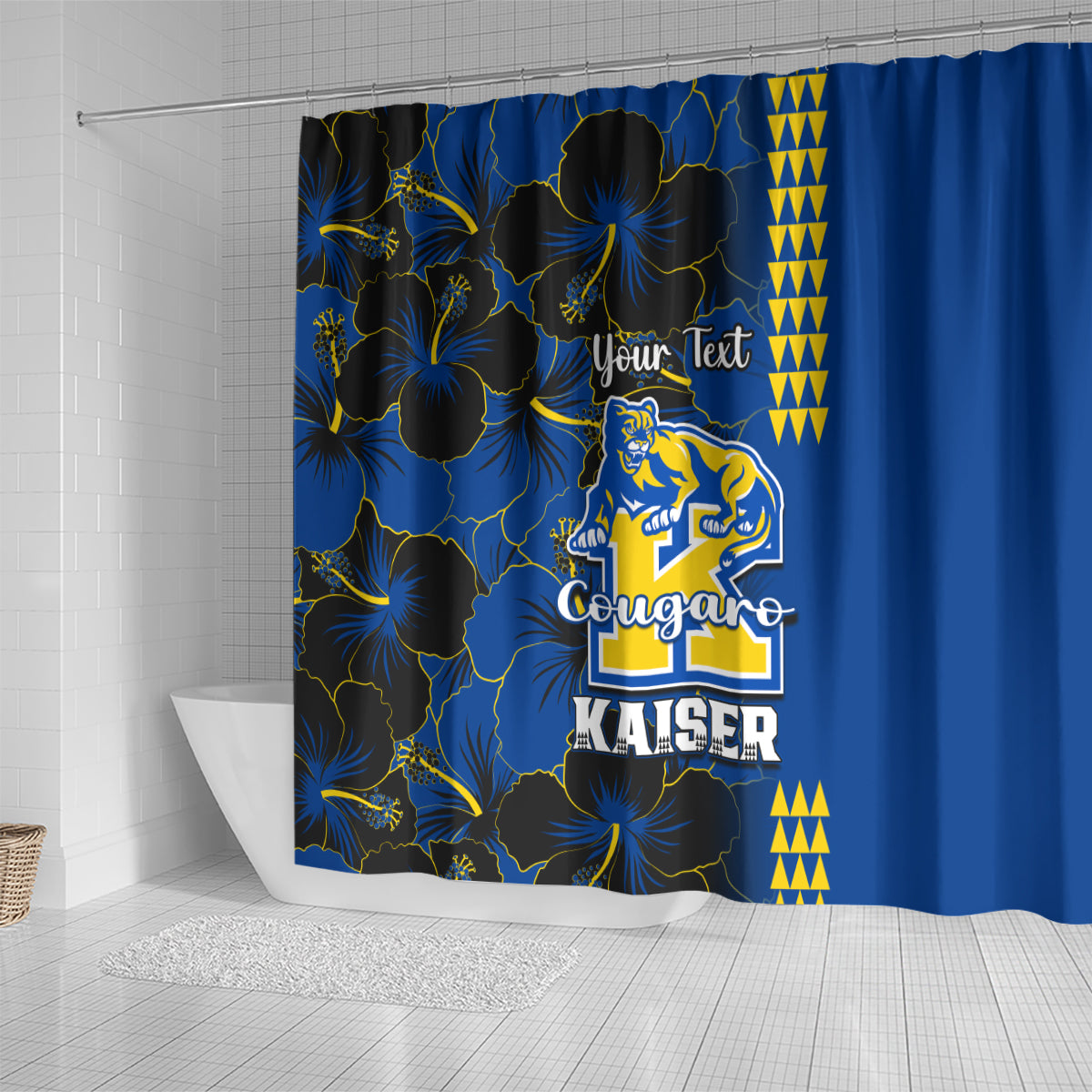 personalised-hawaii-kaiser-high-school-shower-curtain-kakau-mix-hibiscus-happy-52nd-anniversary