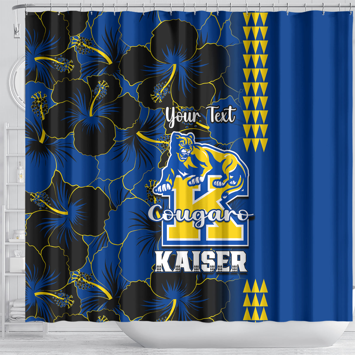 personalised-hawaii-kaiser-high-school-shower-curtain-kakau-mix-hibiscus-happy-52nd-anniversary