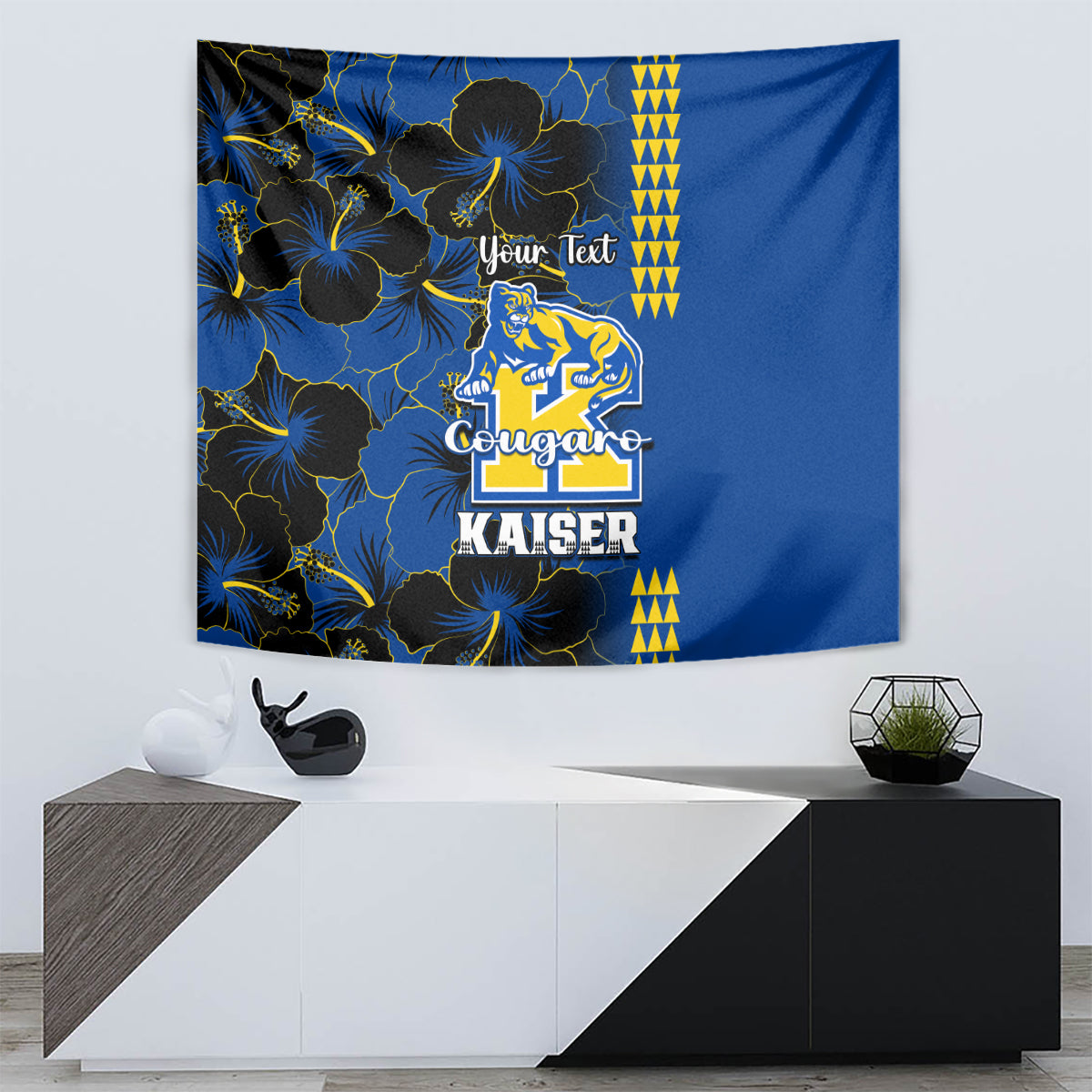Personalised Hawaii Kaiser High School Tapestry Kakau Mix Hibiscus Happy 52nd Anniversary - Wonder Print Shop
