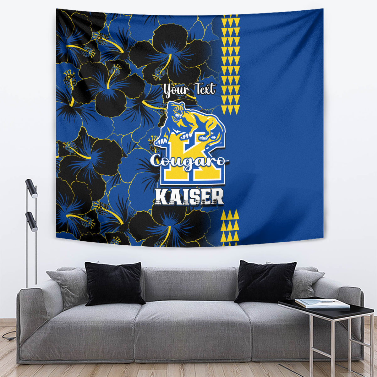 Personalised Hawaii Kaiser High School Tapestry Kakau Mix Hibiscus Happy 52nd Anniversary - Wonder Print Shop