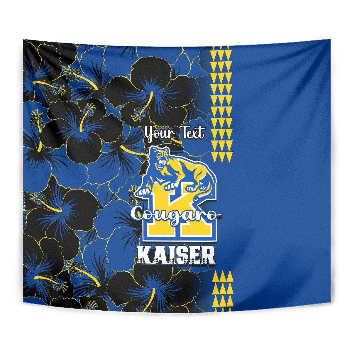 Personalised Hawaii Kaiser High School Tapestry Kakau Mix Hibiscus Happy 52nd Anniversary - Wonder Print Shop