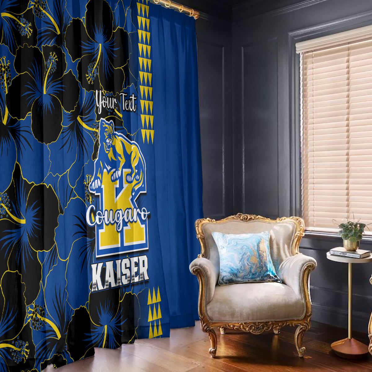 Personalised Hawaii Kaiser High School Window Curtain Kakau Mix Hibiscus Happy 52nd Anniversary - Wonder Print Shop