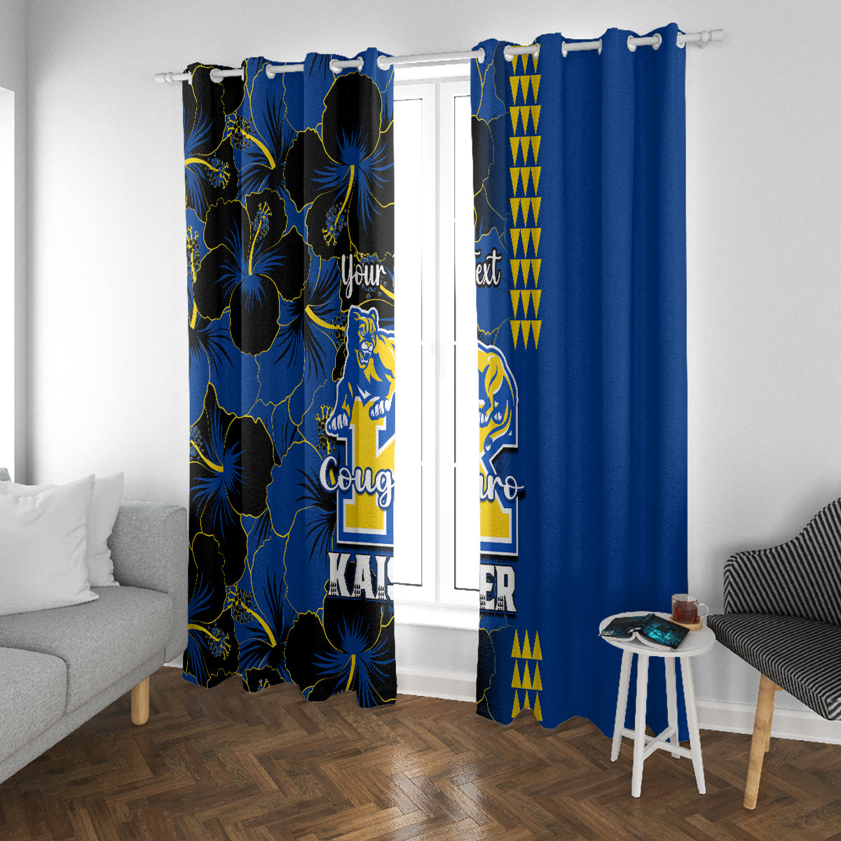 Personalised Hawaii Kaiser High School Window Curtain Kakau Mix Hibiscus Happy 52nd Anniversary - Wonder Print Shop