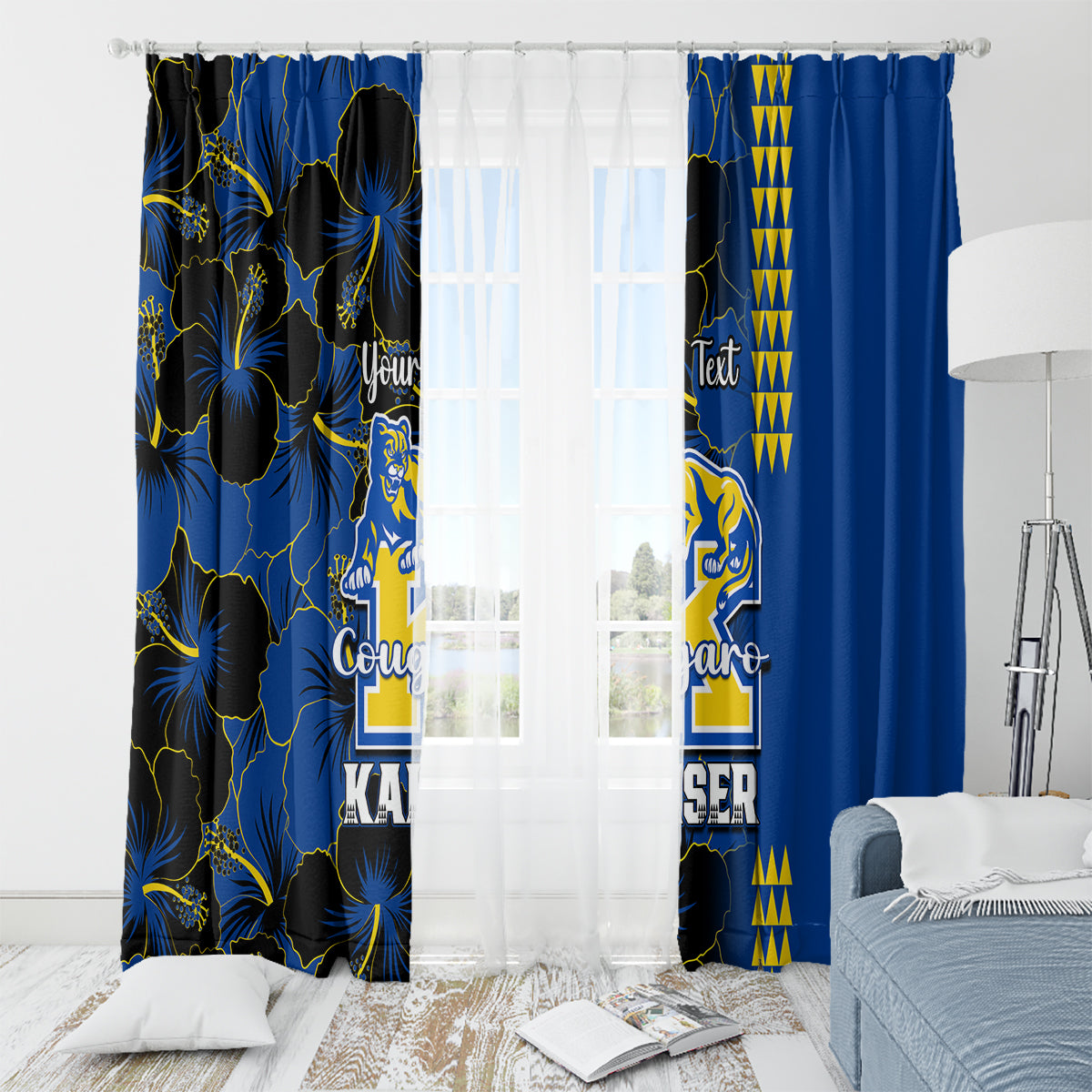 Personalised Hawaii Kaiser High School Window Curtain Kakau Mix Hibiscus Happy 52nd Anniversary - Wonder Print Shop
