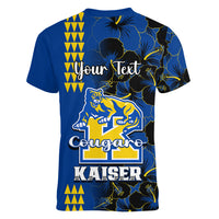Personalised Hawaii Kaiser High School Women V Neck T Shirt Kakau Mix Hibiscus Happy 52nd Anniversary - Wonder Print Shop