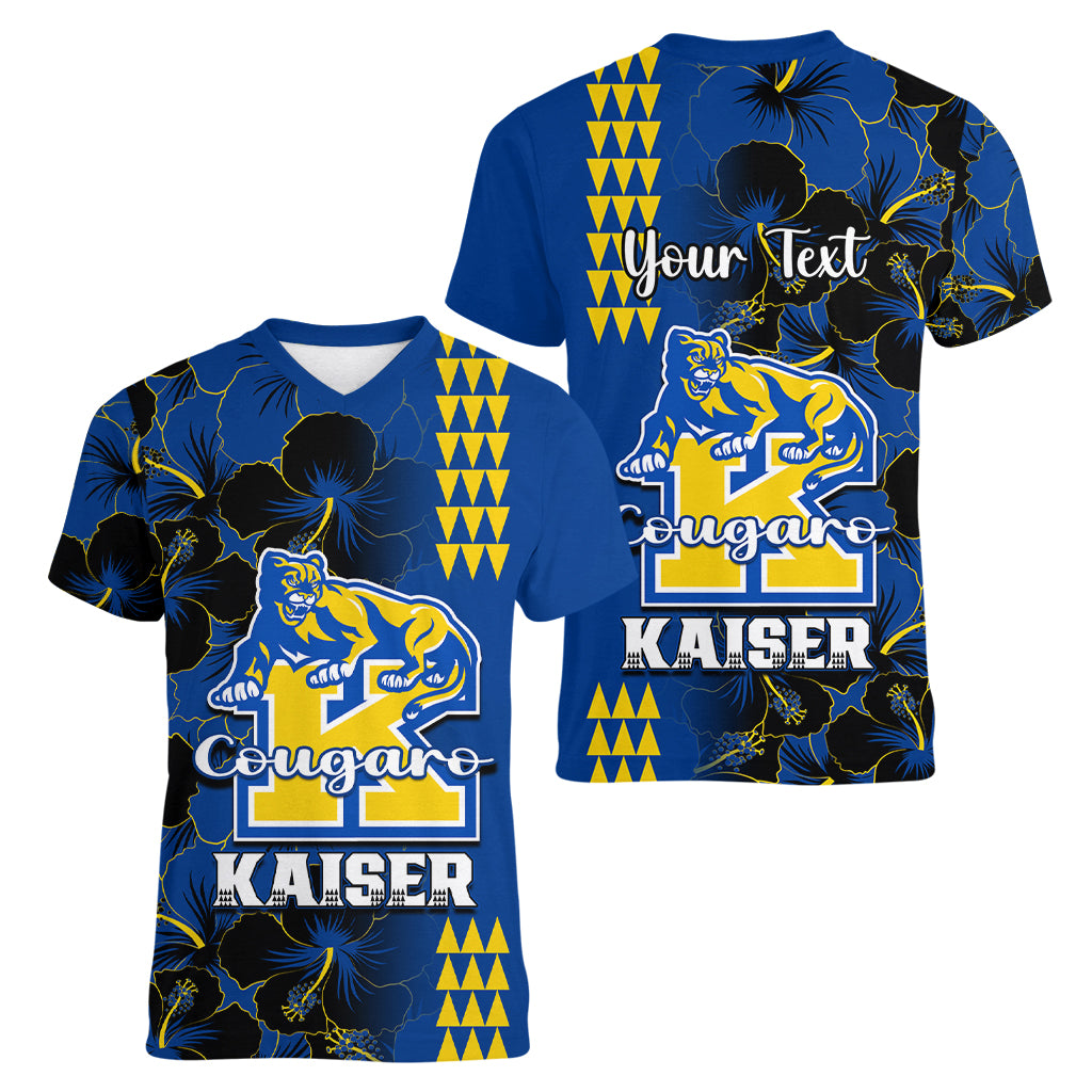 Personalised Hawaii Kaiser High School Women V Neck T Shirt Kakau Mix Hibiscus Happy 52nd Anniversary - Wonder Print Shop