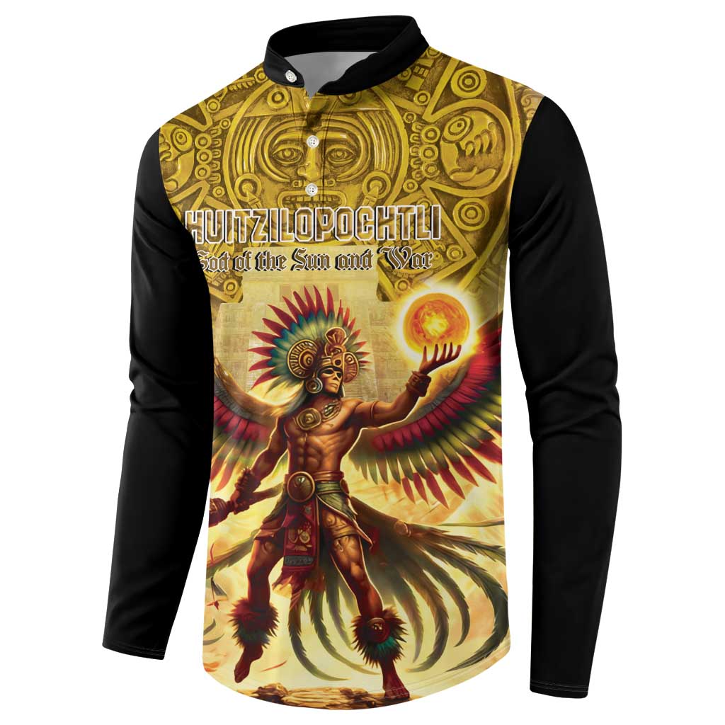 Mexico Panquetzaliztli Button Sweatshirt Huitzilopochtli - Aztec God of Sun and War - Wonder Print Shop
