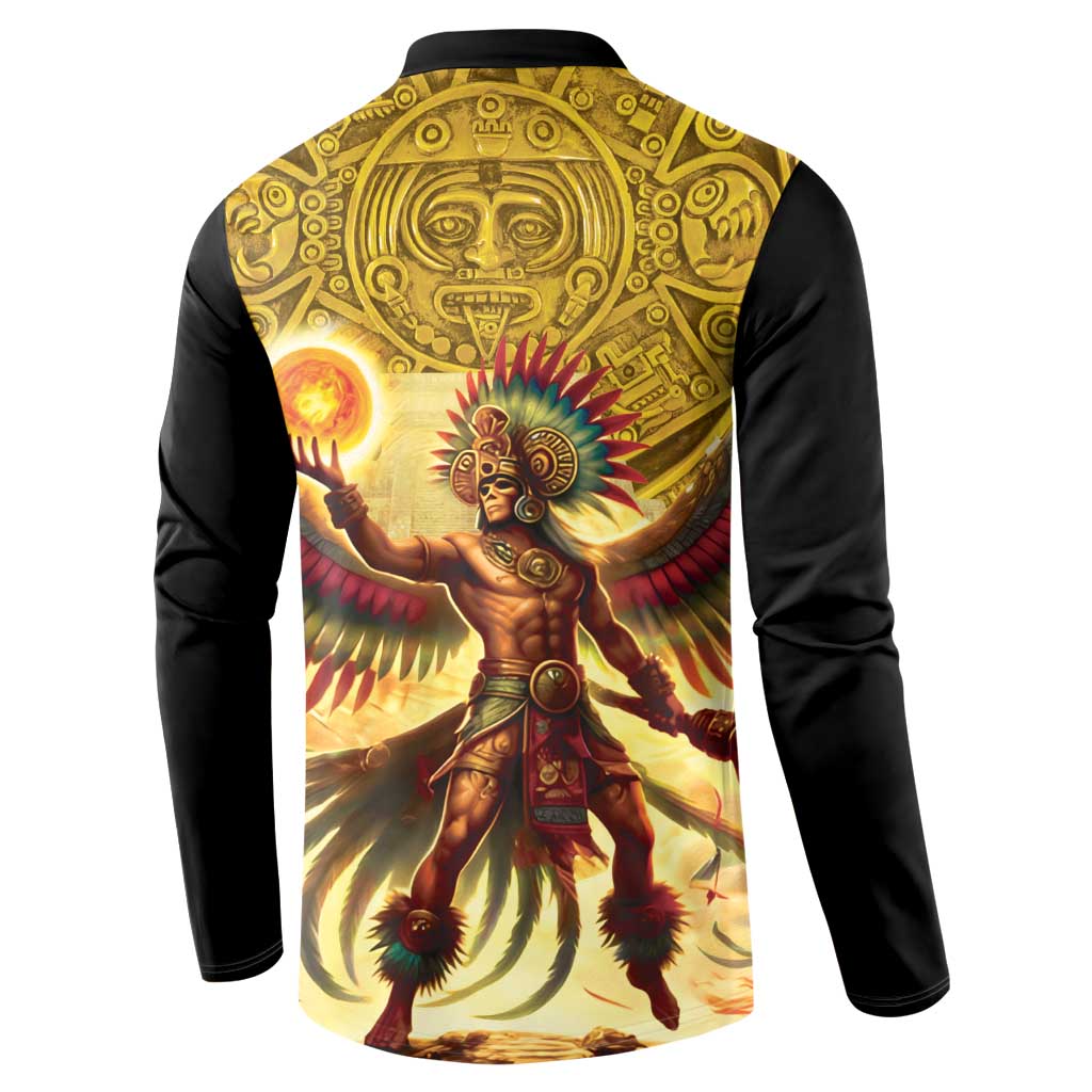 Mexico Panquetzaliztli Button Sweatshirt Huitzilopochtli - Aztec God of Sun and War - Wonder Print Shop
