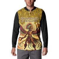 Mexico Panquetzaliztli Button Sweatshirt Huitzilopochtli - Aztec God of Sun and War - Wonder Print Shop