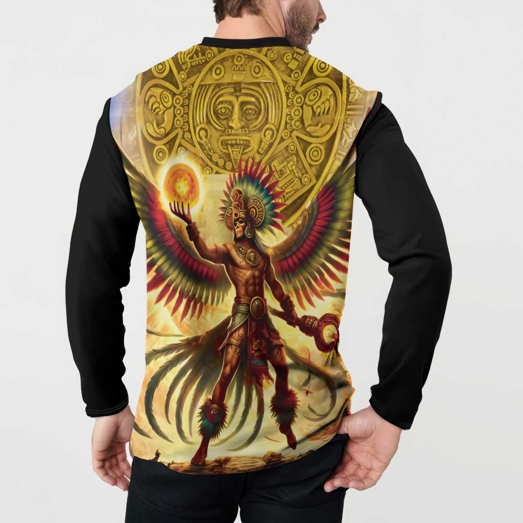 Mexico Panquetzaliztli Button Sweatshirt Huitzilopochtli - Aztec God of Sun and War - Wonder Print Shop