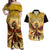 Mexico Panquetzaliztli Couples Matching Off Shoulder Maxi Dress and Hawaiian Shirt Huitzilopochtli - Aztec God of Sun and War - Wonder Print Shop