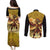 Mexico Panquetzaliztli Couples Matching Puletasi and Long Sleeve Button Shirt Huitzilopochtli - Aztec God of Sun and War - Wonder Print Shop