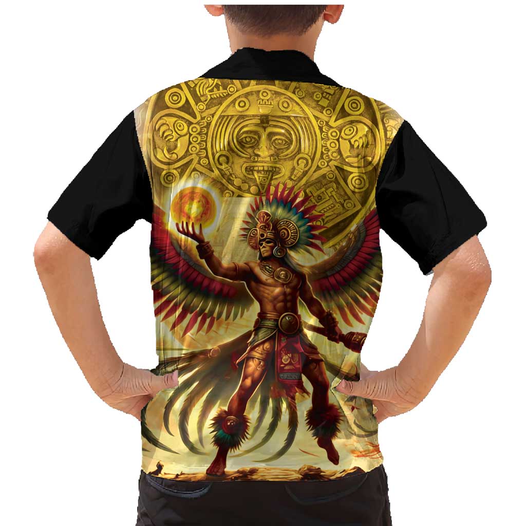 Mexico Panquetzaliztli Family Matching Mermaid Dress and Hawaiian Shirt Huitzilopochtli - Aztec God of Sun and War - Wonder Print Shop