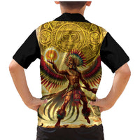 Mexico Panquetzaliztli Family Matching Mermaid Dress and Hawaiian Shirt Huitzilopochtli - Aztec God of Sun and War - Wonder Print Shop