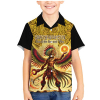 Mexico Panquetzaliztli Family Matching Mermaid Dress and Hawaiian Shirt Huitzilopochtli - Aztec God of Sun and War - Wonder Print Shop