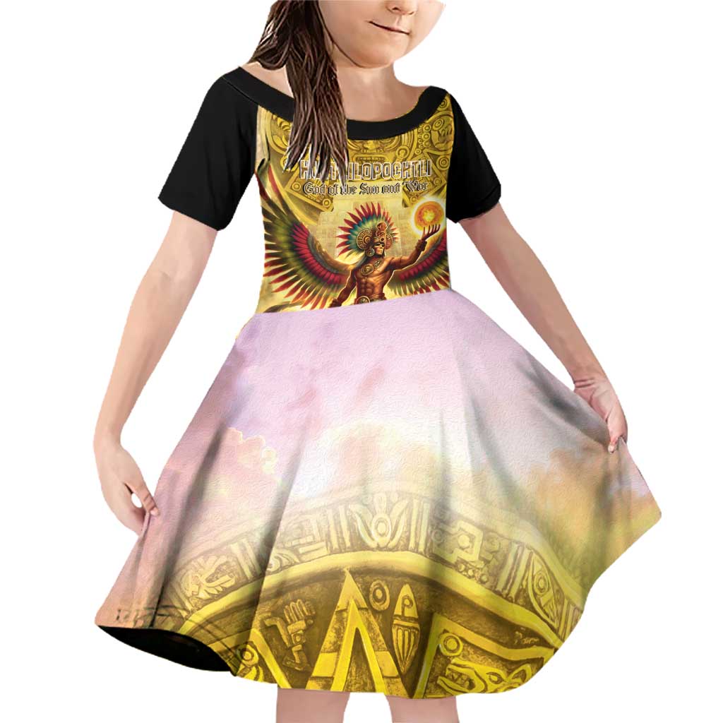 Mexico Panquetzaliztli Family Matching Off Shoulder Short Dress and Hawaiian Shirt Huitzilopochtli - Aztec God of Sun and War - Wonder Print Shop