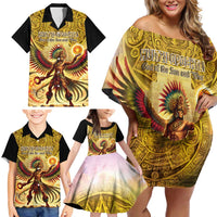 Mexico Panquetzaliztli Family Matching Off Shoulder Short Dress and Hawaiian Shirt Huitzilopochtli - Aztec God of Sun and War - Wonder Print Shop