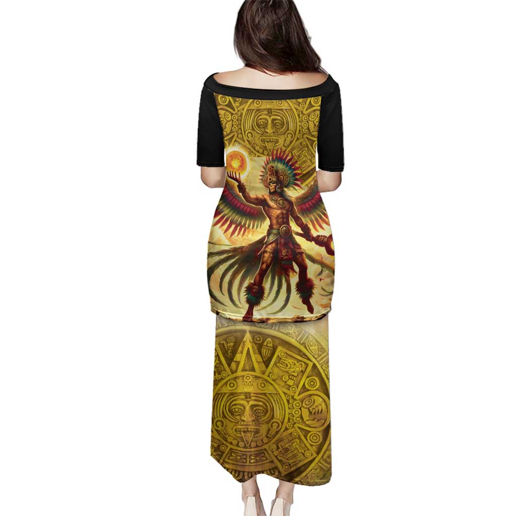 Mexico Panquetzaliztli Family Matching Puletasi and Hawaiian Shirt Huitzilopochtli - Aztec God of Sun and War - Wonder Print Shop