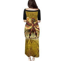 Mexico Panquetzaliztli Family Matching Puletasi and Hawaiian Shirt Huitzilopochtli - Aztec God of Sun and War - Wonder Print Shop