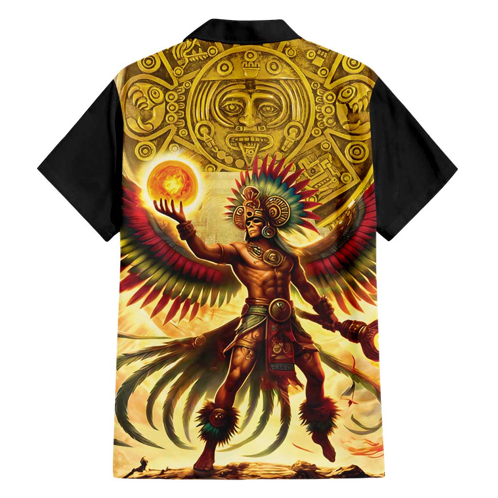 Mexico Panquetzaliztli Family Matching Short Sleeve Bodycon Dress and Hawaiian Shirt Huitzilopochtli - Aztec God of Sun and War - Wonder Print Shop