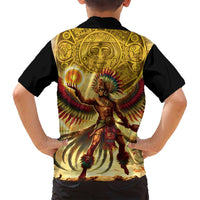 Mexico Panquetzaliztli Family Matching Summer Maxi Dress and Hawaiian Shirt Huitzilopochtli - Aztec God of Sun and War - Wonder Print Shop