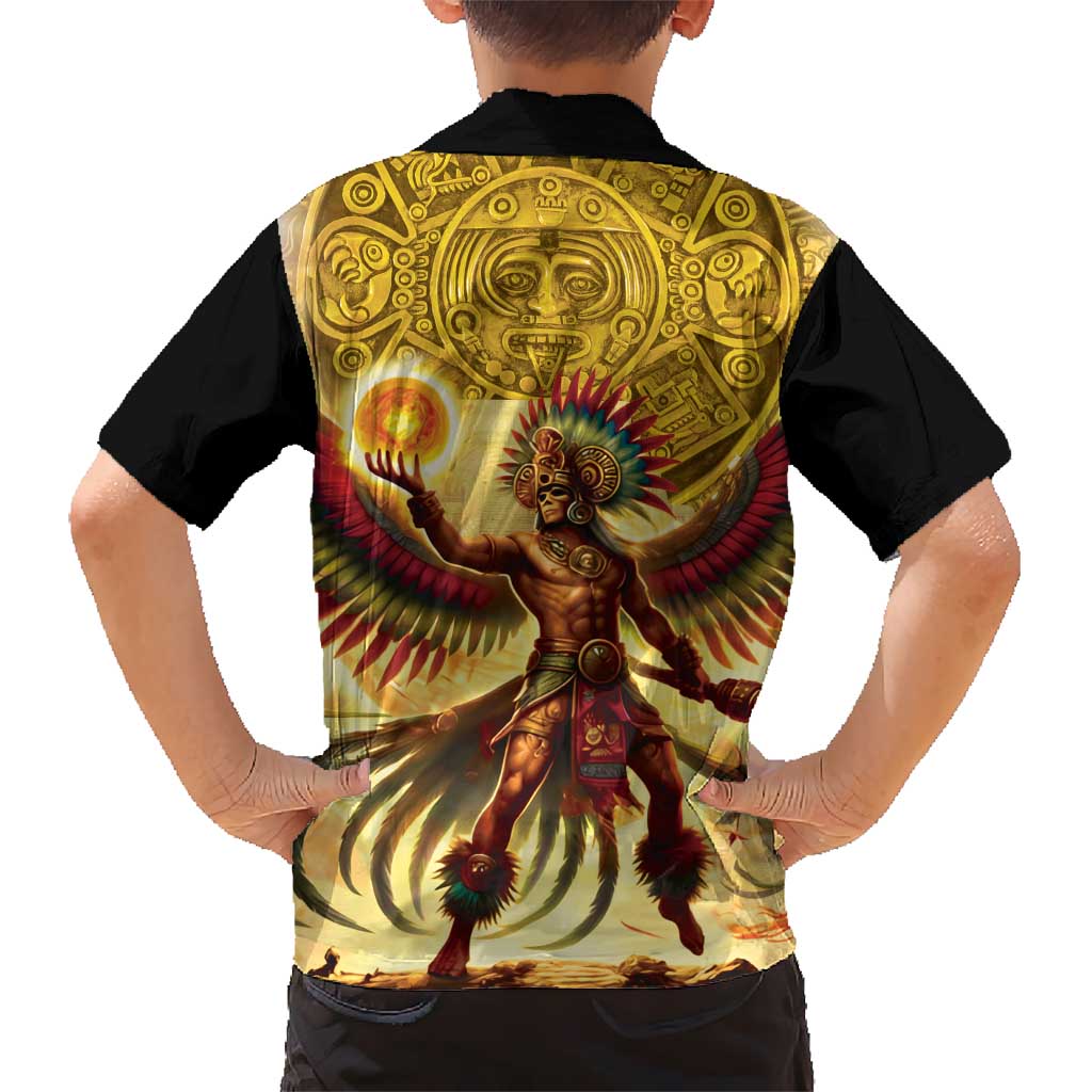 Mexico Panquetzaliztli Kid Hawaiian Shirt Huitzilopochtli - Aztec God of Sun and War - Wonder Print Shop