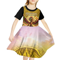 Mexico Panquetzaliztli Kid Short Sleeve Dress Huitzilopochtli - Aztec God of Sun and War - Wonder Print Shop