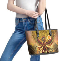 Mexico Panquetzaliztli Leather Tote Bag Huitzilopochtli - Aztec God of Sun and War - Wonder Print Shop
