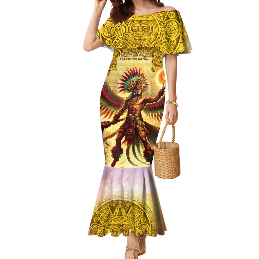 Mexico Panquetzaliztli Mermaid Dress Huitzilopochtli - Aztec God of Sun and War - Wonder Print Shop