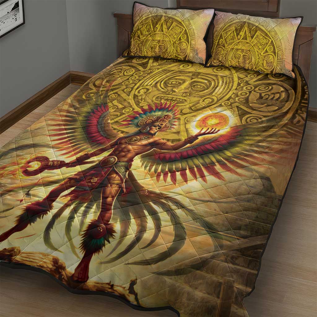 Mexico Panquetzaliztli Quilt Bed Set Huitzilopochtli - Aztec God of Sun and War - Wonder Print Shop