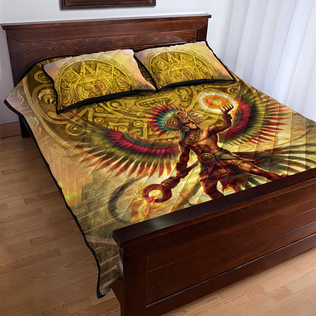 Mexico Panquetzaliztli Quilt Bed Set Huitzilopochtli - Aztec God of Sun and War - Wonder Print Shop