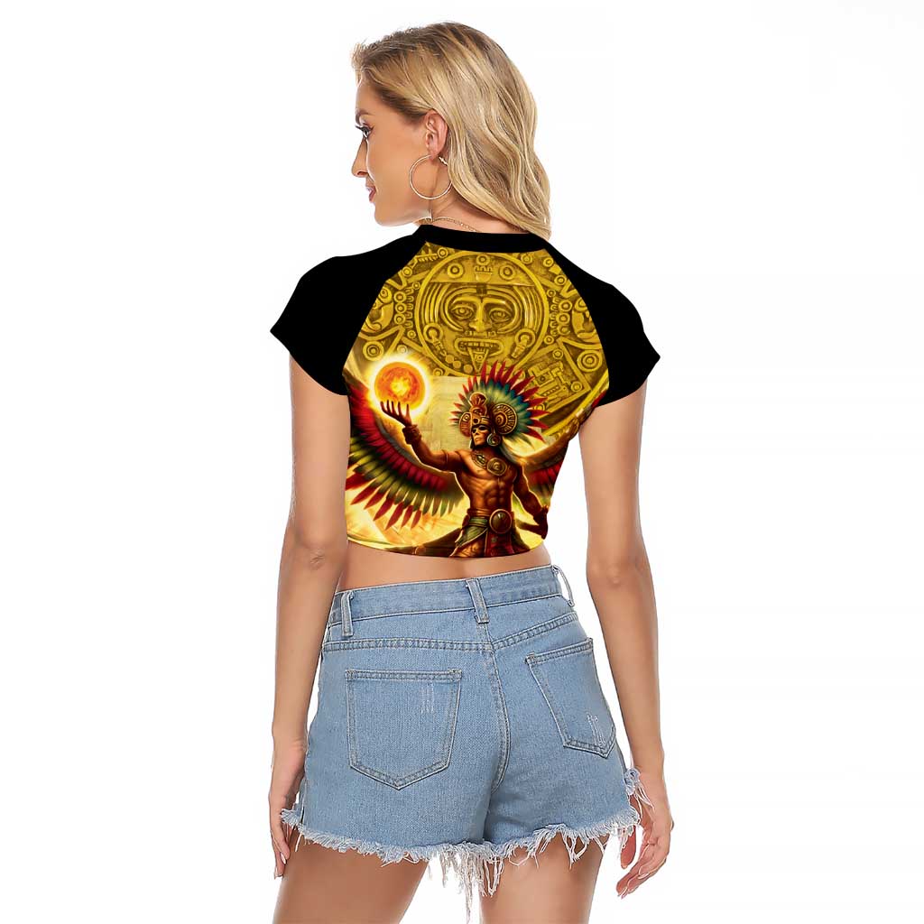 Mexico Panquetzaliztli Raglan Cropped T Shirt Huitzilopochtli - Aztec God of Sun and War - Wonder Print Shop