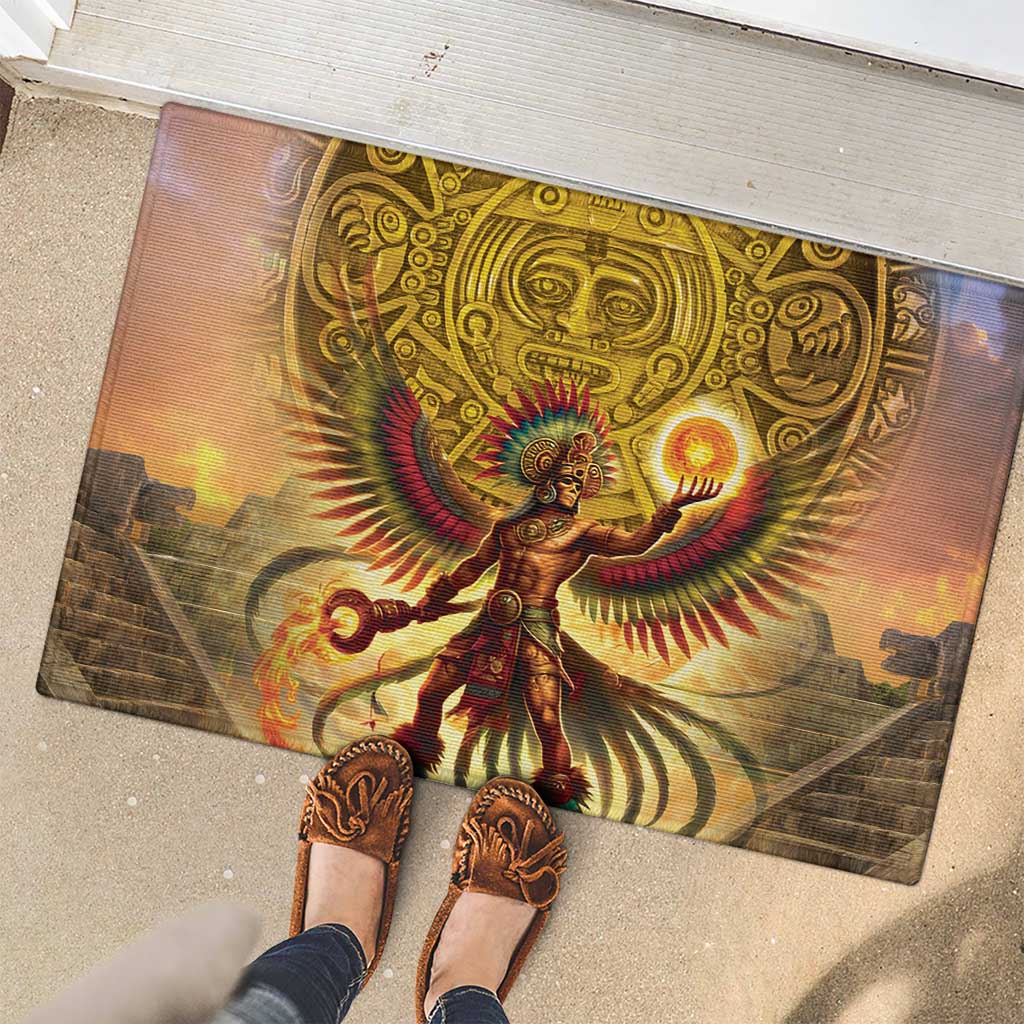 Mexico Panquetzaliztli Rubber Doormat Huitzilopochtli - Aztec God of Sun and War - Wonder Print Shop