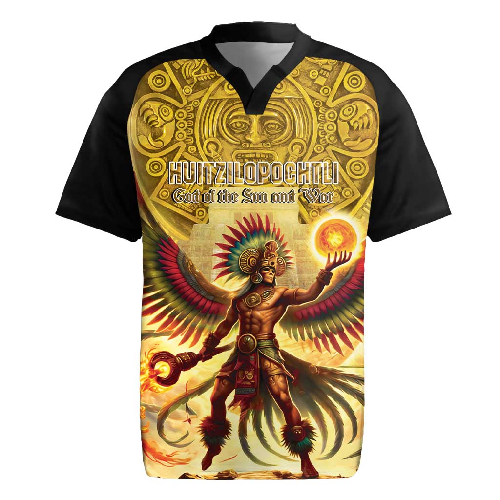 Mexico Panquetzaliztli Rugby Jersey Huitzilopochtli - Aztec God of Sun and War - Wonder Print Shop