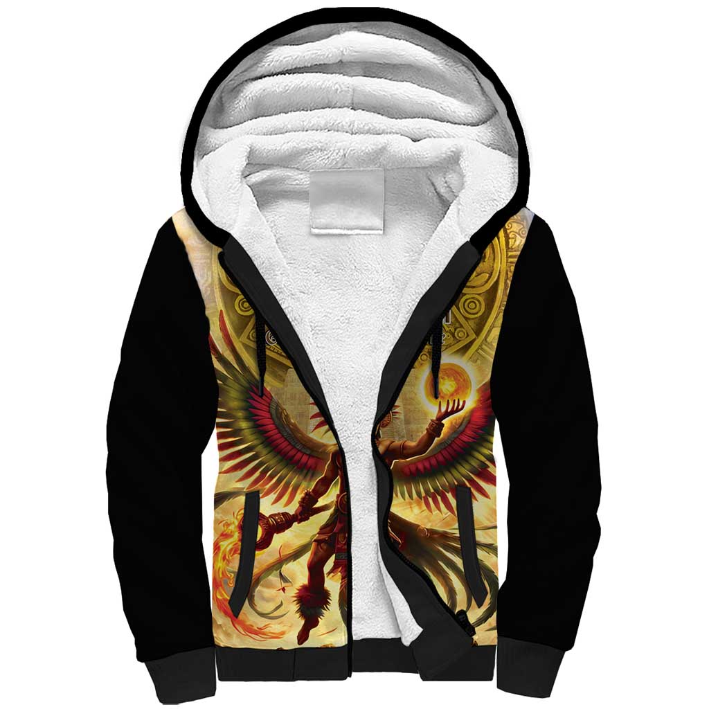 Mexico Panquetzaliztli Sherpa Hoodie Huitzilopochtli - Aztec God of Sun and War - Wonder Print Shop