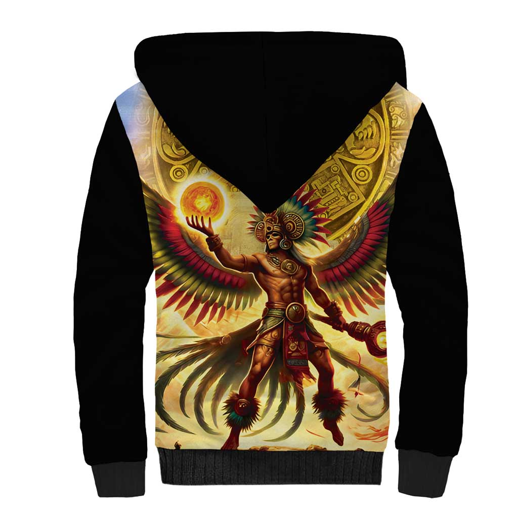 Mexico Panquetzaliztli Sherpa Hoodie Huitzilopochtli - Aztec God of Sun and War - Wonder Print Shop