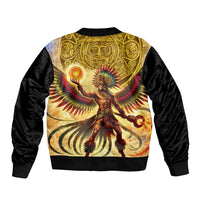Mexico Panquetzaliztli Sleeve Zip Bomber Jacket Huitzilopochtli - Aztec God of Sun and War - Wonder Print Shop