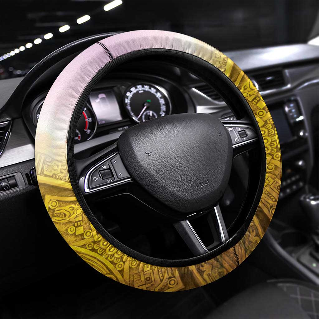 Mexico Panquetzaliztli Steering Wheel Cover Huitzilopochtli - Aztec God of Sun and War - Wonder Print Shop