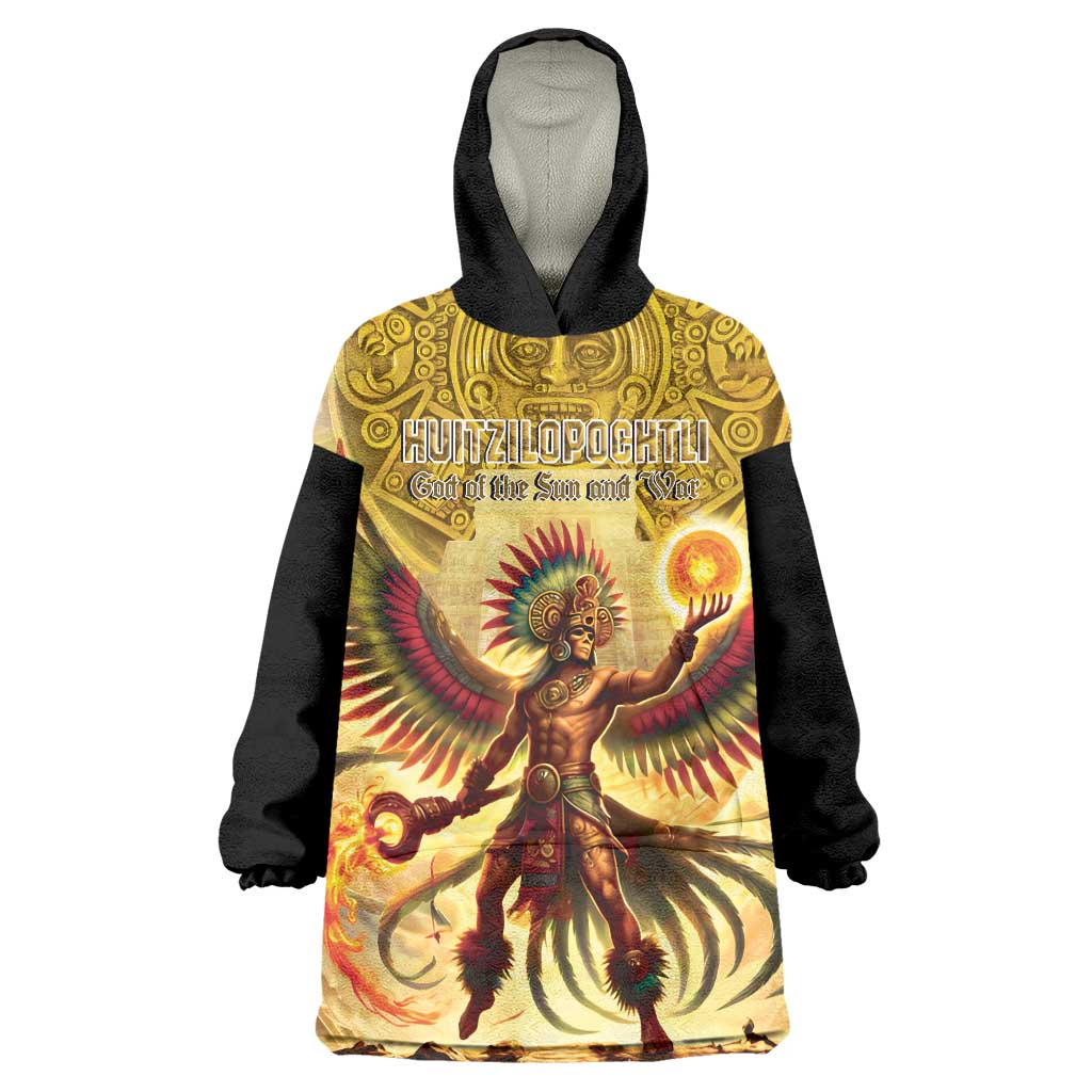 Mexico Panquetzaliztli Wearable Blanket Hoodie Huitzilopochtli - Aztec God of Sun and War - Wonder Print Shop