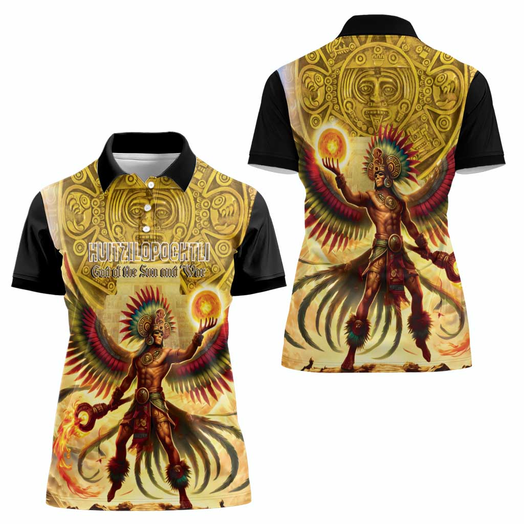 Mexico Panquetzaliztli Women Polo Shirt Huitzilopochtli - Aztec God of Sun and War - Wonder Print Shop