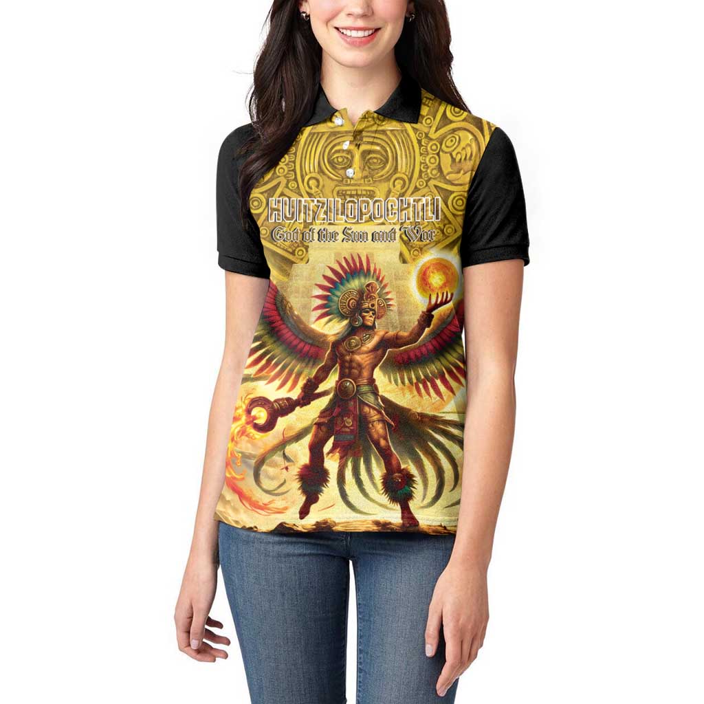 Mexico Panquetzaliztli Women Polo Shirt Huitzilopochtli - Aztec God of Sun and War - Wonder Print Shop