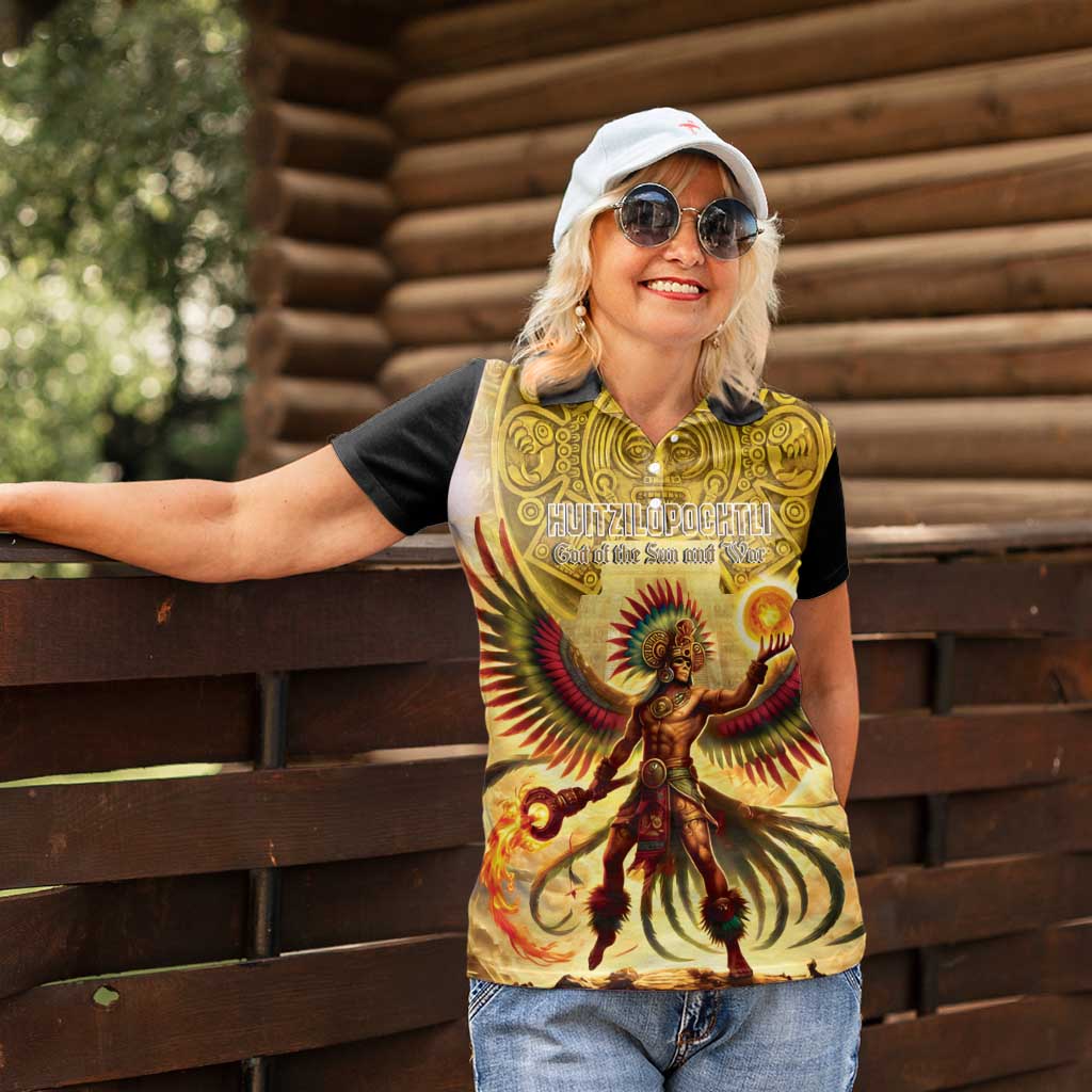 Mexico Panquetzaliztli Women Polo Shirt Huitzilopochtli - Aztec God of Sun and War - Wonder Print Shop