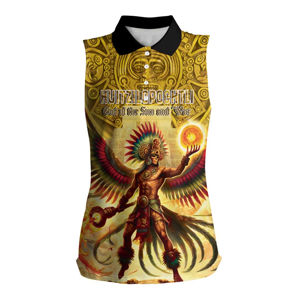 Mexico Panquetzaliztli Women Sleeveless Polo Shirt Huitzilopochtli - Aztec God of Sun and War - Wonder Print Shop