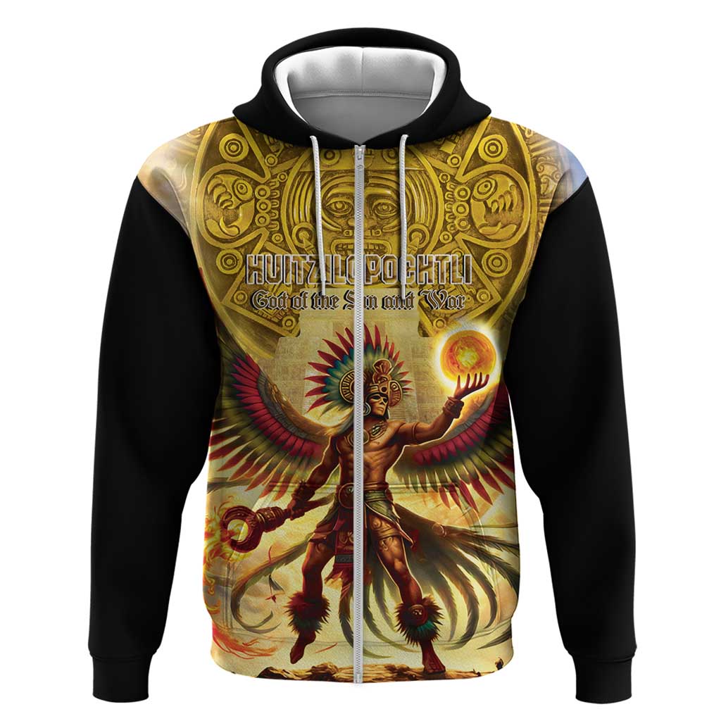 Mexico Panquetzaliztli Zip Hoodie Huitzilopochtli - Aztec God of Sun and War - Wonder Print Shop