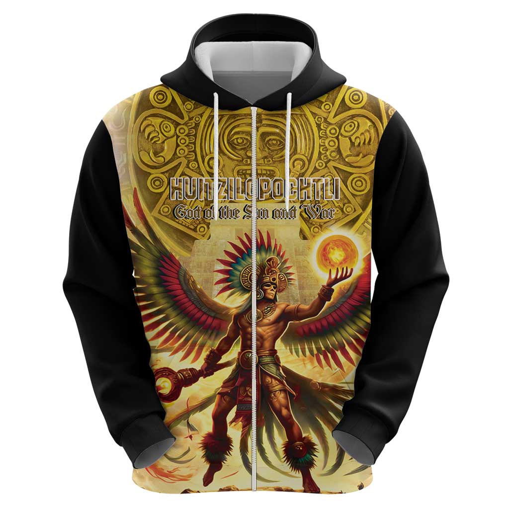 Mexico Panquetzaliztli Zip Hoodie Huitzilopochtli - Aztec God of Sun and War - Wonder Print Shop