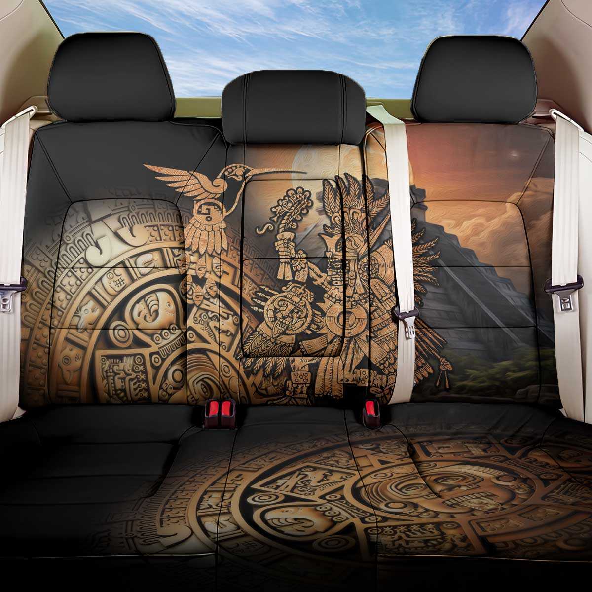 Mexico Warrior Back Car Seat Cover Huitzilopochtli With Aztec Hummingbird - Wonder Print Shop