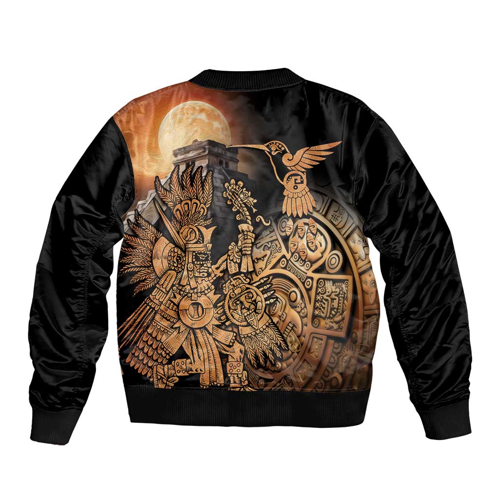 Mexico Warrior Bomber Jacket Huitzilopochtli With Aztec Hummingbird - Wonder Print Shop