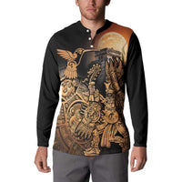 Mexico Warrior Button Sweatshirt Huitzilopochtli With Aztec Hummingbird - Wonder Print Shop